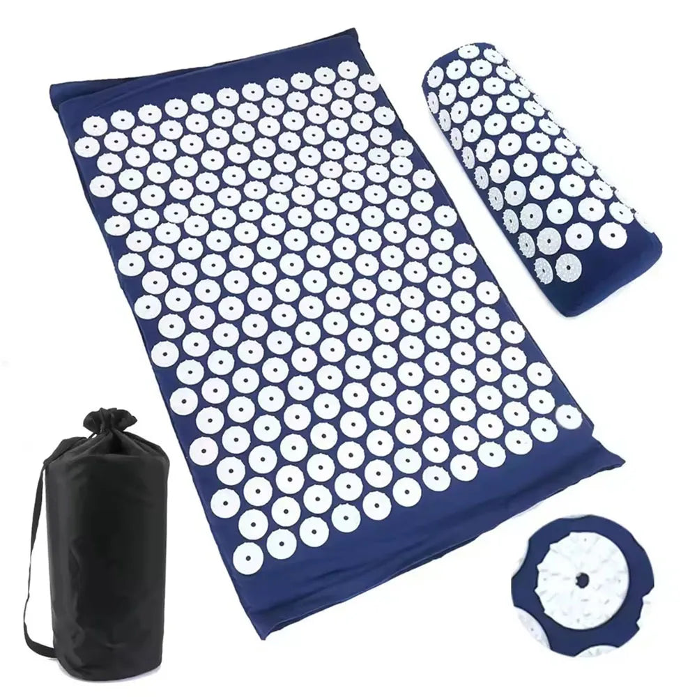 Massager pillow, massage mat for Yoga acupressure relieves pain stress, back, body pain, tip mat, acupuncture mat and pillow set