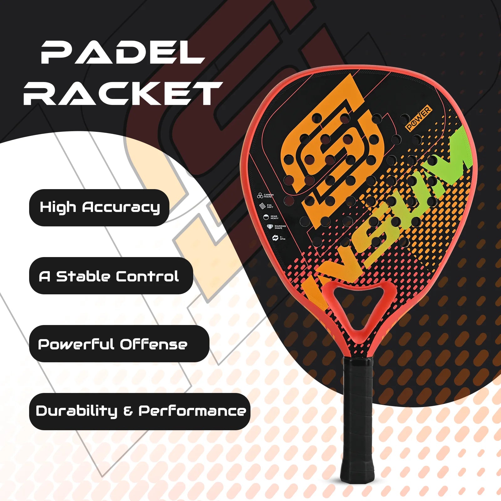 INSUM Padel Racket Lightweight Padel Tennis Racquets With Diamond Shape & Anti-Vibration System Suitable For Beginner To Advance