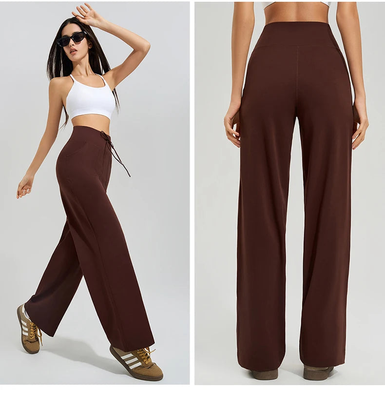 Women High Waist Yoga Pants Solid Color Loose Wide Leg Flared Trousers Breathable Quick Dry Gym Pants Female Workout Clothes