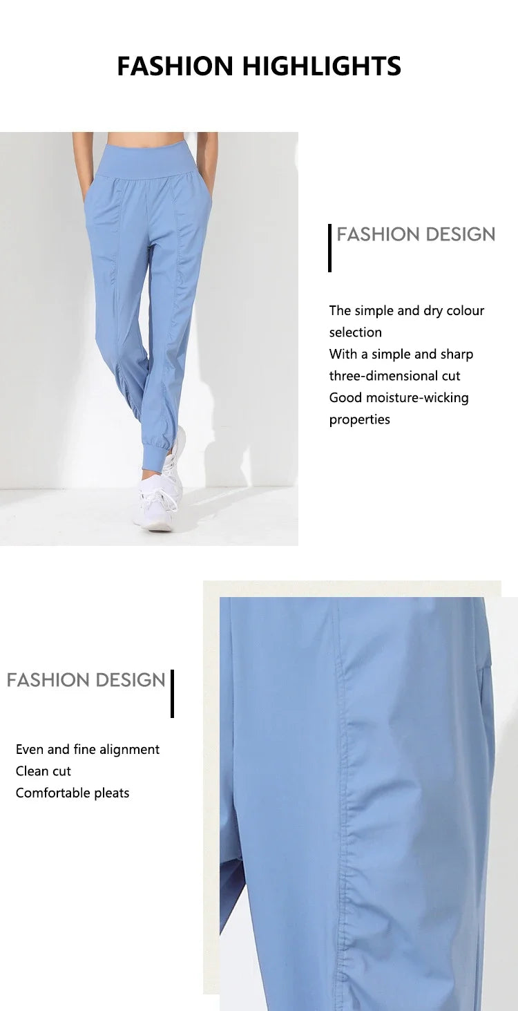 Yoga Pants Loose Slim Quick-Dry Yoga Pants Pleated Hem Bound Running Fitness Capris Pockets Jogging Pants Woman
