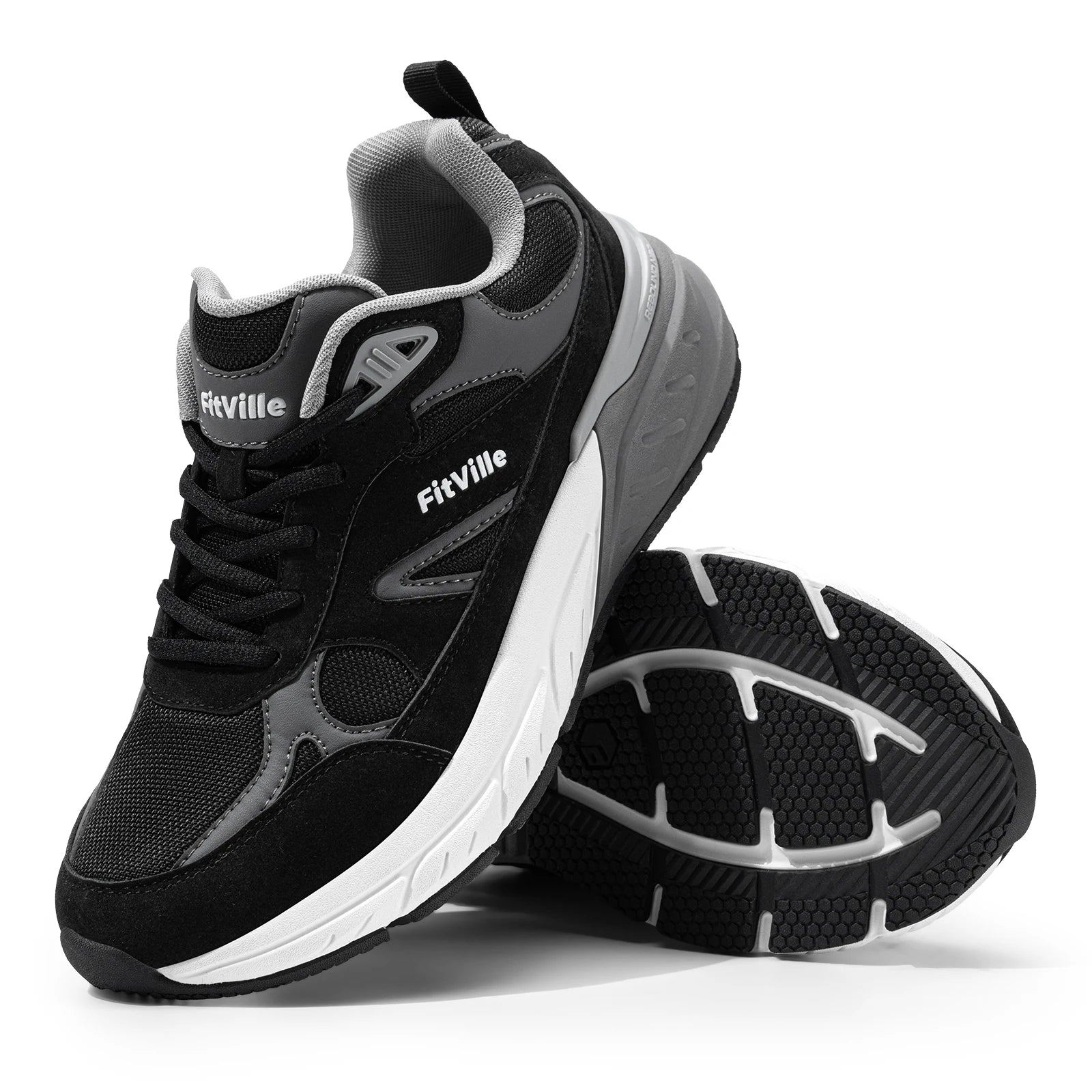 FitVille Newest Walking Shoes for Men Wide Width Sneakers with Arch Support for Flat Feet Heel Pain Relief Plantar Fasciitis