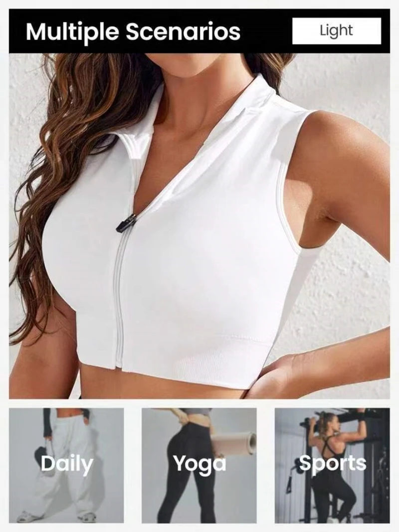 Women's Seamless Tight Breathable Yoga Tank Top Zipper Outer Wear Running Shockproof Sleeveless Sports Fitness Tank Top