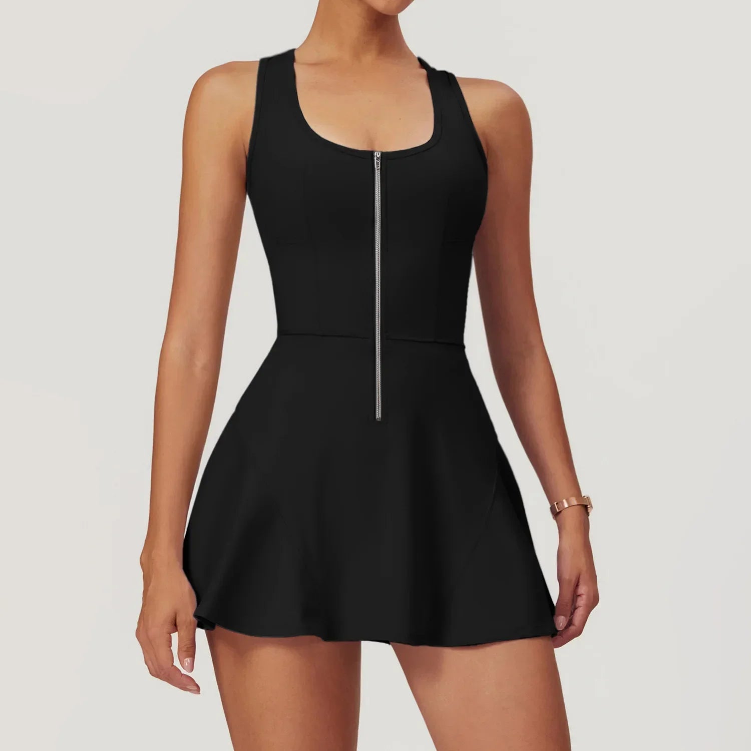 Women Tennis Dress with Short Zipper Anti emptied Stretchy Sports Skirt Wear for Fitness Gym Yoga Golf Badminton Clothing Set
