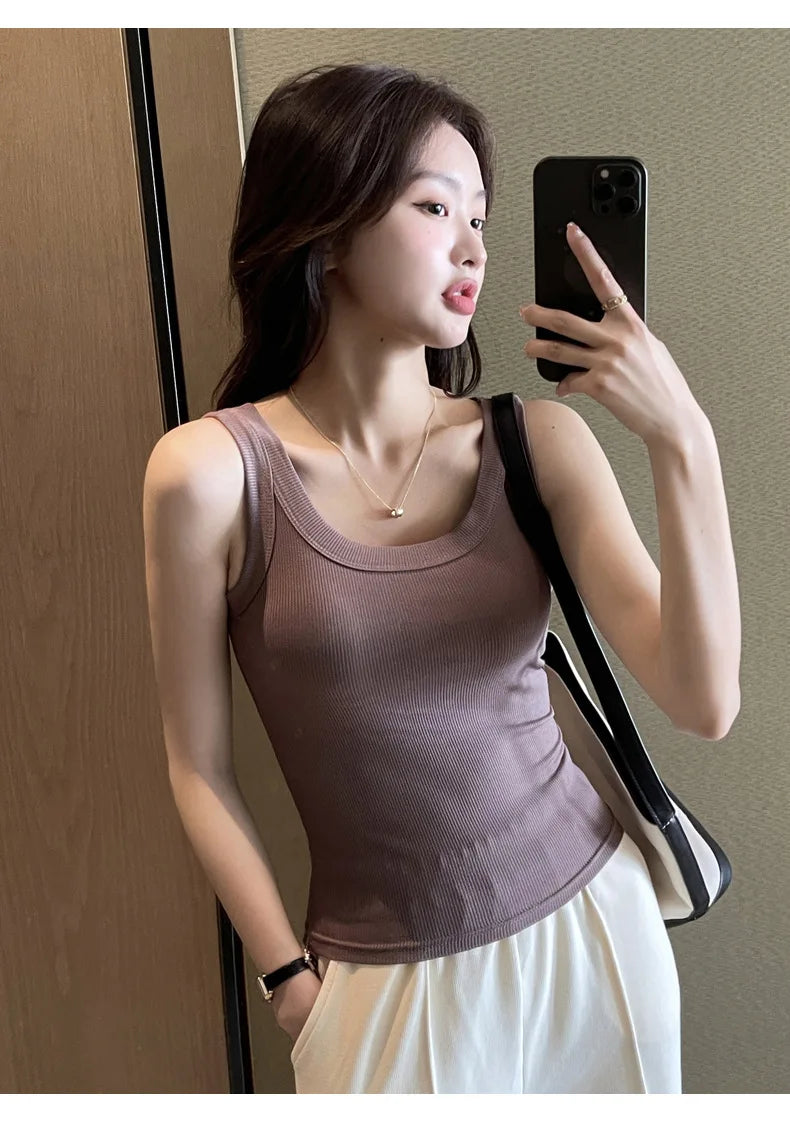 Women Tank Tops 2026 High Strecth Knitted Bottoming Shirt Soft Korean Fashion Undershirt Inner Wear Casual Ladies Tank Tops