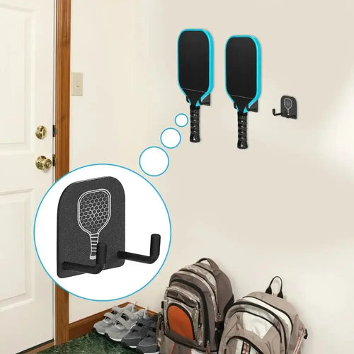 2Pcs Wall Mounted Pickleball Paddle Wall Rack Self-adhesive Punch-Free Pickleball Rackets Holder Aluminum Alloy Stable