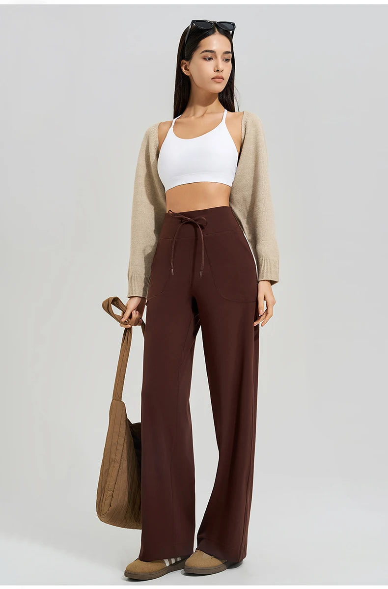 Women High Waist Yoga Pants Solid Color Loose Wide Leg Flared Trousers Breathable Quick Dry Gym Pants Female Workout Clothes