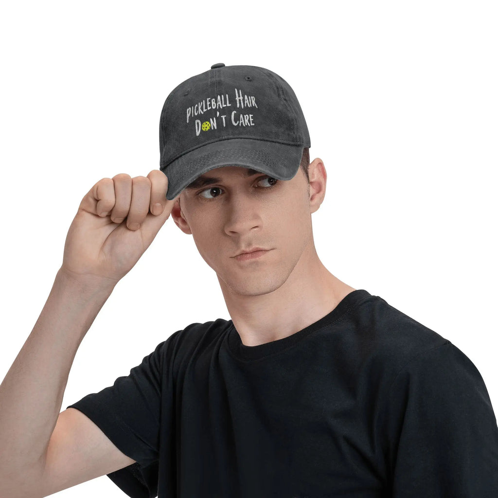 Pickleball Hair Don't Care Print Baseball Cap Gifts for Men Women Adjustable Pickle Ball Hat Unisex Snapback Hats