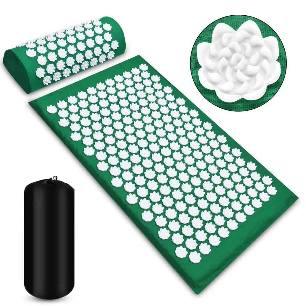 Massager pillow, massage mat for Yoga acupressure relieves pain stress, back, body pain, tip mat, acupuncture mat and pillow set