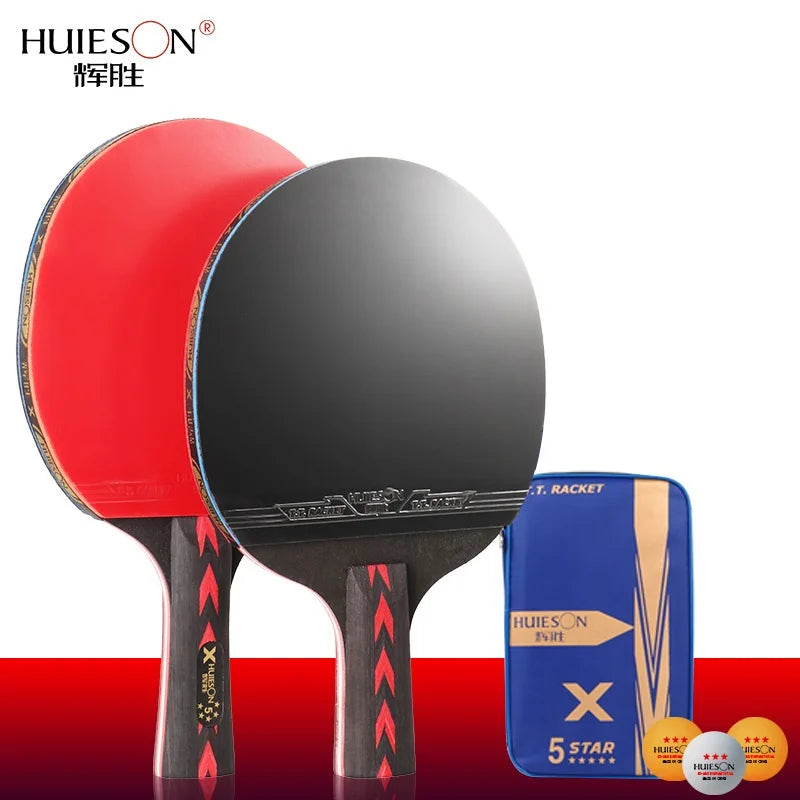 (2pcs/pair) 5 Star Carbon Table Tennis Racket Ping Pong Paddle Racket With Case