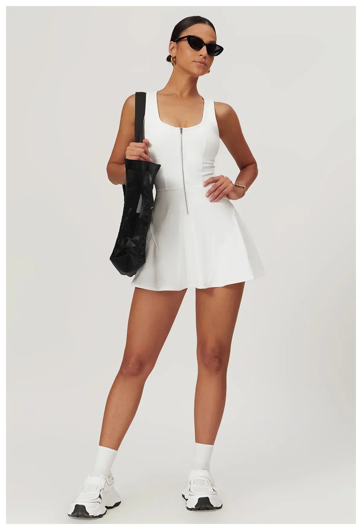 Women Tennis Dress with Short Zipper Anti emptied Stretchy Sports Skirt Wear for Fitness Gym Yoga Golf Badminton Clothing Set