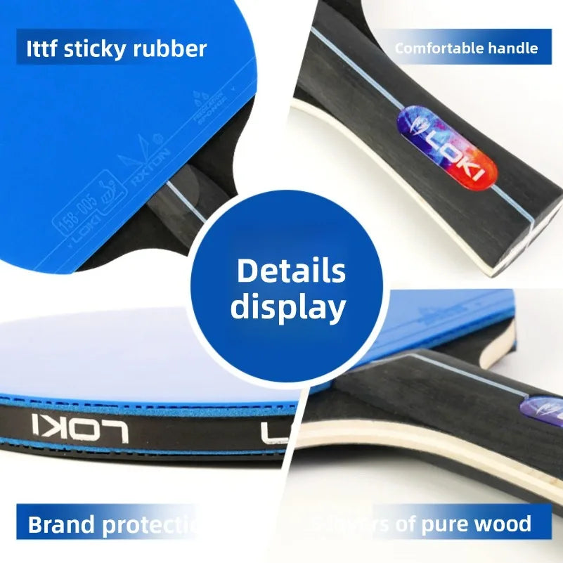 Professional Training Table Tennis Adhesive Rubber PingPong Rackets with Blue Color Ping Pong Rubber 5-layer Pure Wooden Board