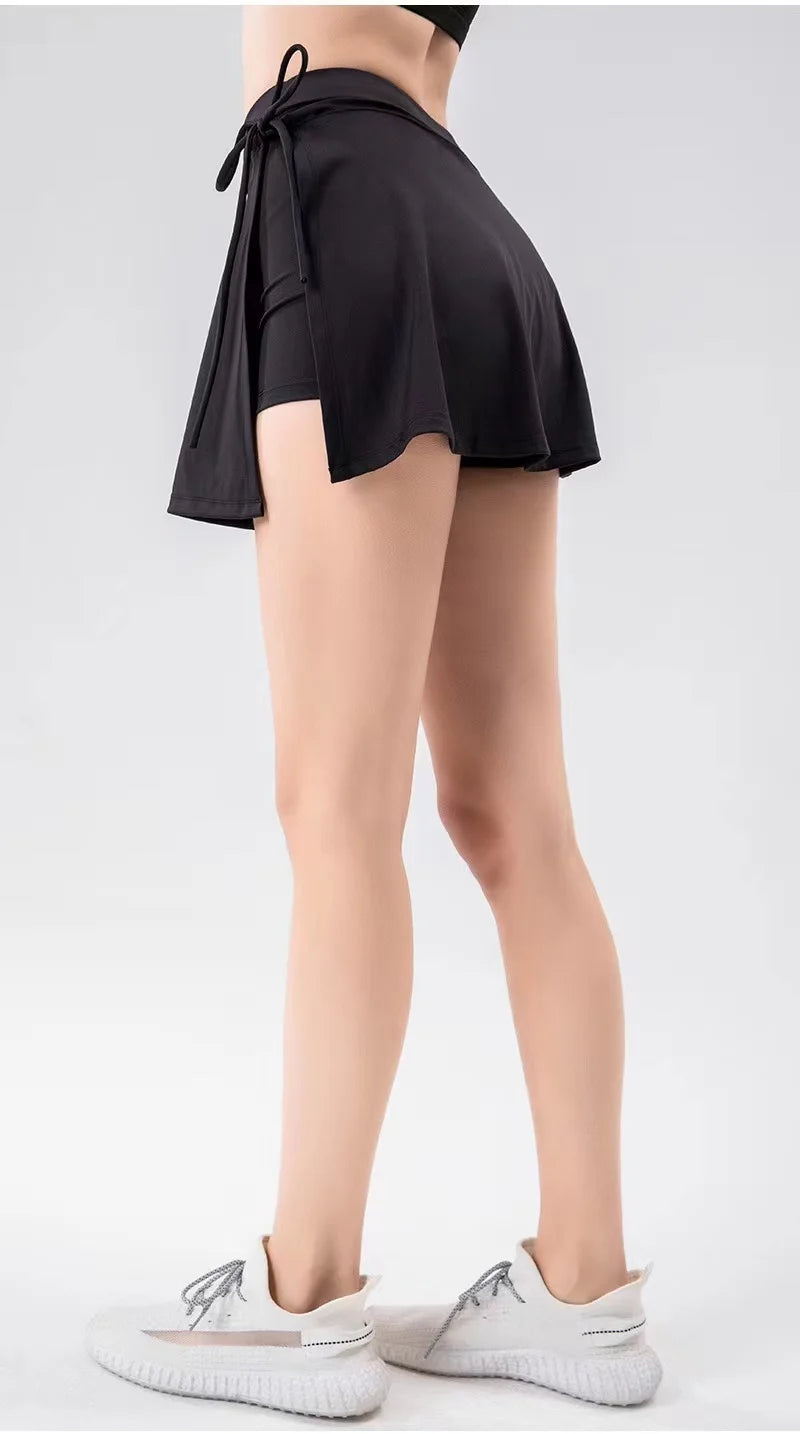 Sports Yoga Skirt Badminton Tennis Skirt Quick Dry Skirt Quick Drying Side Slit Strap Skirt Pants Outer Skirt Suit Clothing Pant