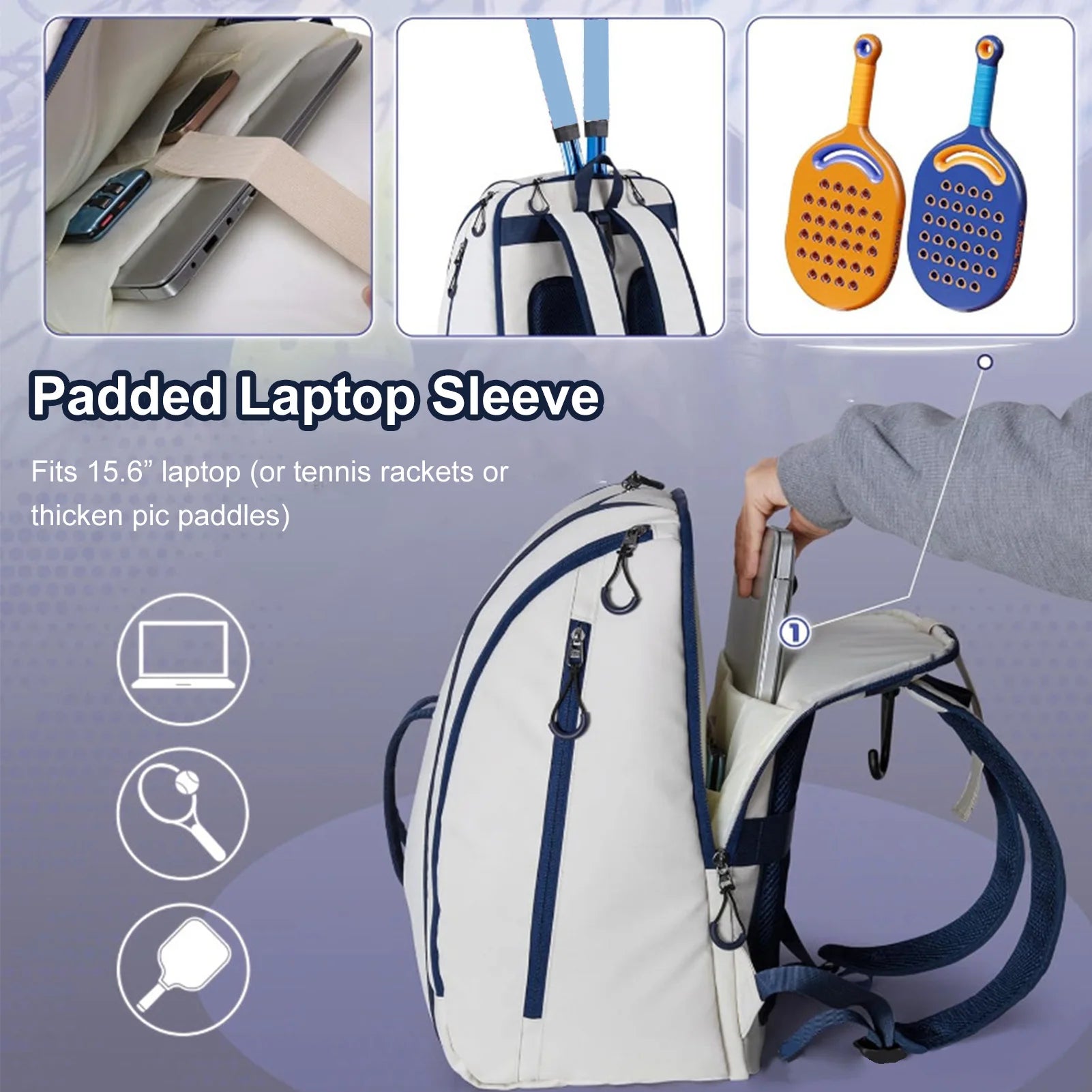 Pickleball racket storage backpack with shoe compartment adjustable multi-compartment backpack Men Women Sports Backpack