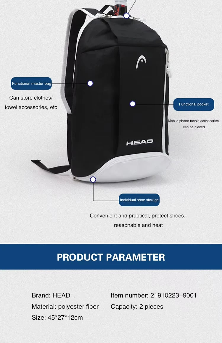 HEAD Tennis Racket Bag Large Capacity for Simple Fashion Tennis Racket Bag Badminton Backpack Portable Racket Bag