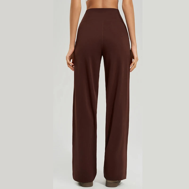 Women High Waist Yoga Pants Solid Color Loose Wide Leg Flared Trousers Breathable Quick Dry Gym Pants Female Workout Clothes