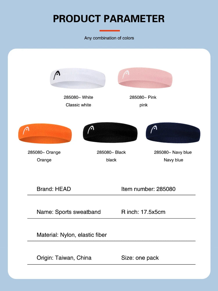 HEAD Sports Headband HEAD Tennis Hairbands Fitness Sweat Absorption Belt Badminton Yoga Basketball Running Headband Tennis Scarf