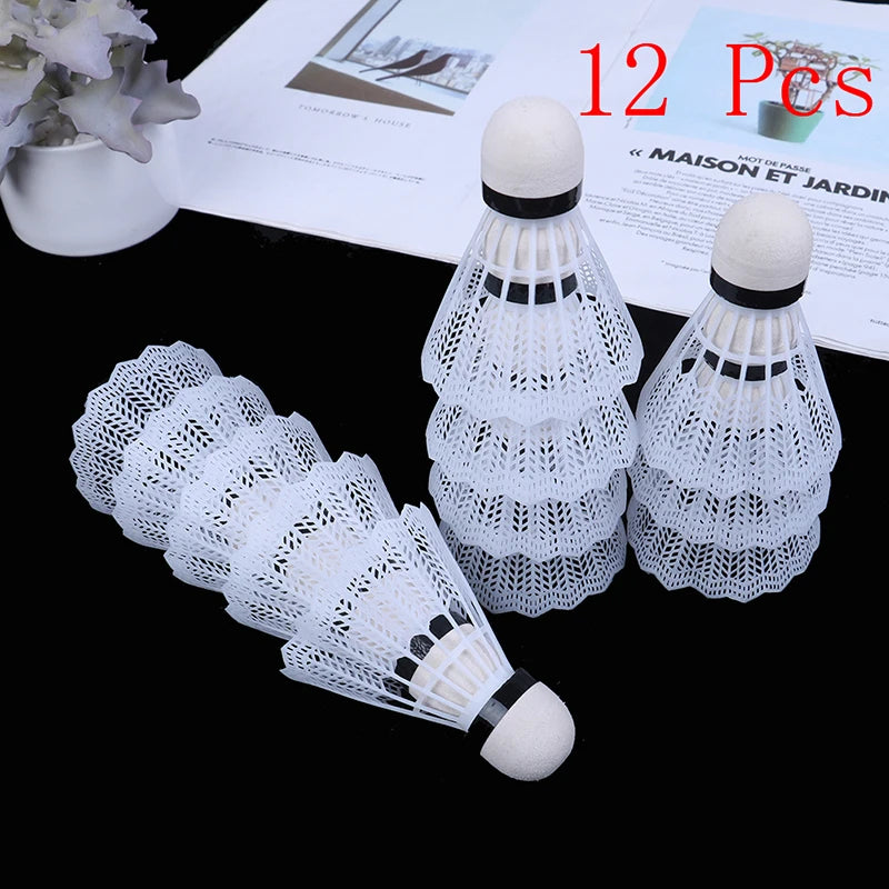 12 Pcs White Plastic Badminton Ball Shuttlecocks Sport Training Supplies