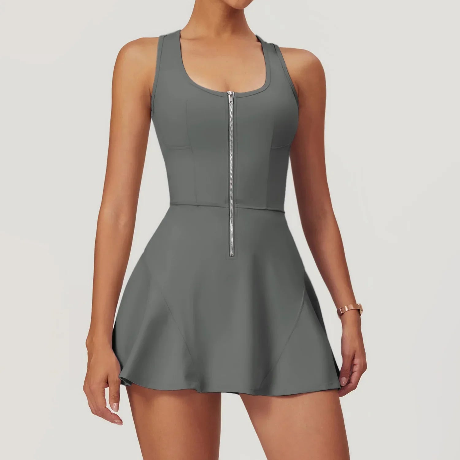 Women Tennis Dress with Short Zipper Anti emptied Stretchy Sports Skirt Wear for Fitness Gym Yoga Golf Badminton Clothing Set
