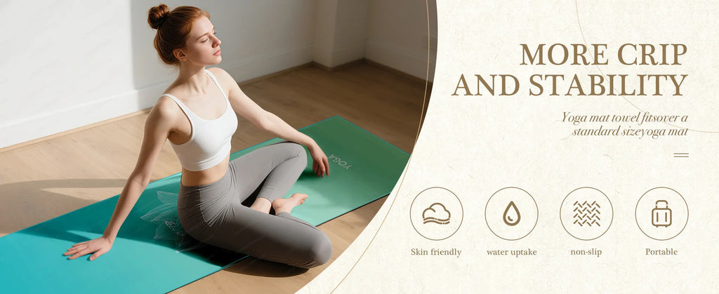 Yoga Mat Towel with Foot Loops, Non-Slip & Odor Barrier, Large Size Quick Dry Cover for Yoga Mat