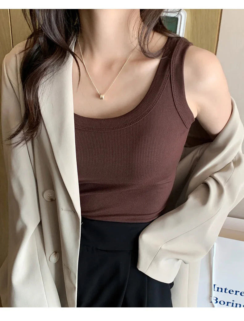 Women Tank Tops 2026 High Strecth Knitted Bottoming Shirt Soft Korean Fashion Undershirt Inner Wear Casual Ladies Tank Tops