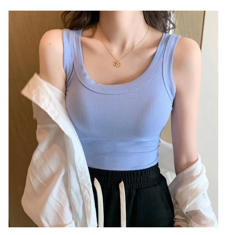 Women Tank Tops 2026 High Strecth Knitted Bottoming Shirt Soft Korean Fashion Undershirt Inner Wear Casual Ladies Tank Tops