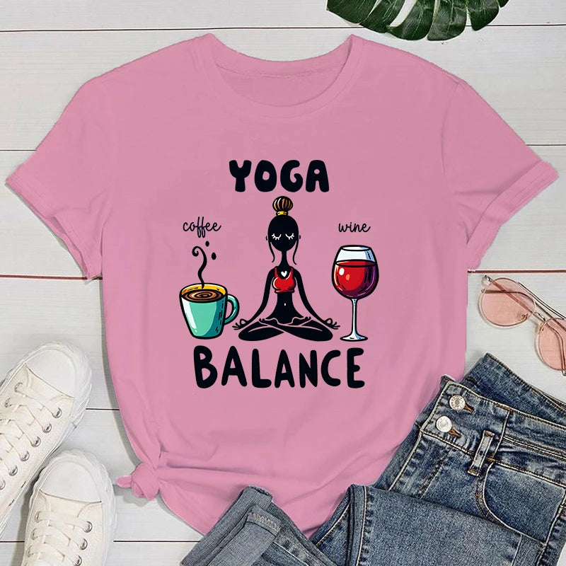 yogo T shirt New Yoga Balance Print Short Sleeves Round Neck Woman T-Shirt Summer Casual Tees