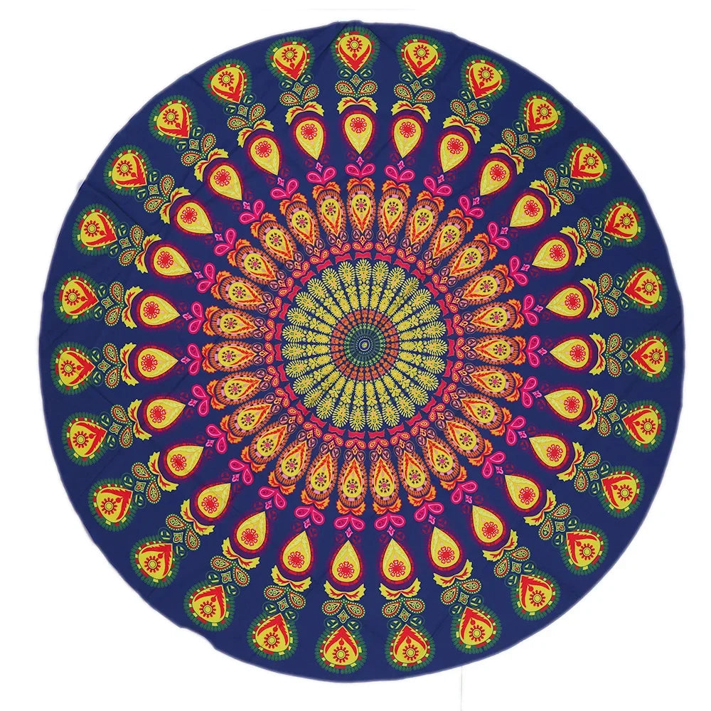 Yoga Mat Chakra Beach Towel Tassel Toalla Mandala Tapestry Sunblock Round Cover-Up Bath Towel Lotus Bohemian  150cm