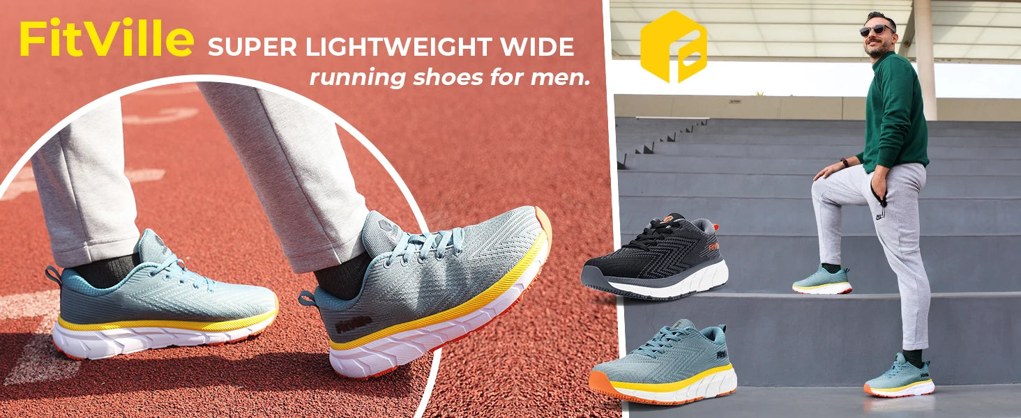 FitVille Men'S Shoes Wide Toe Box Cushioned Extra Wide Width Non Slip Running Shoe Comfortable Lightweight Sneakers For Fat Feet