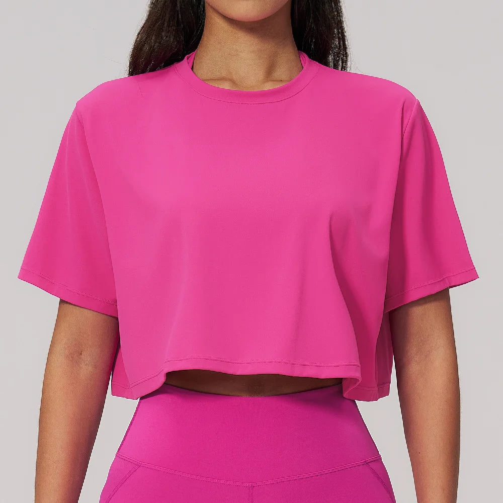 Yoga Tops Summer Sports Fitness Clothes Women's Short Sleeves Yoga Shirts Running Sports Gym Tops Loose Breathable Casual Tops
