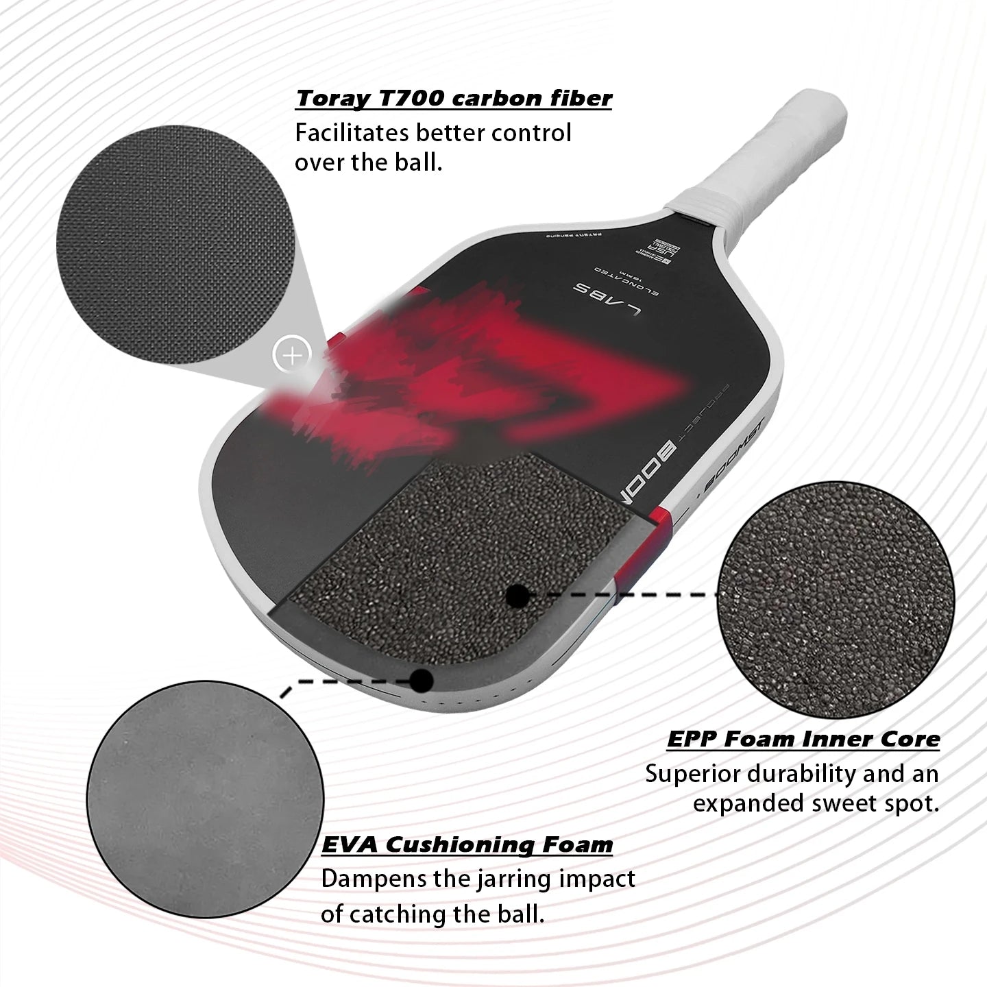 Boom Foam Pickleball Paddle Gen5 16mm Pickleball Paddle Stick EPP Full Foam Core Usapa Approved Carbon Fiber Picklebal Racket