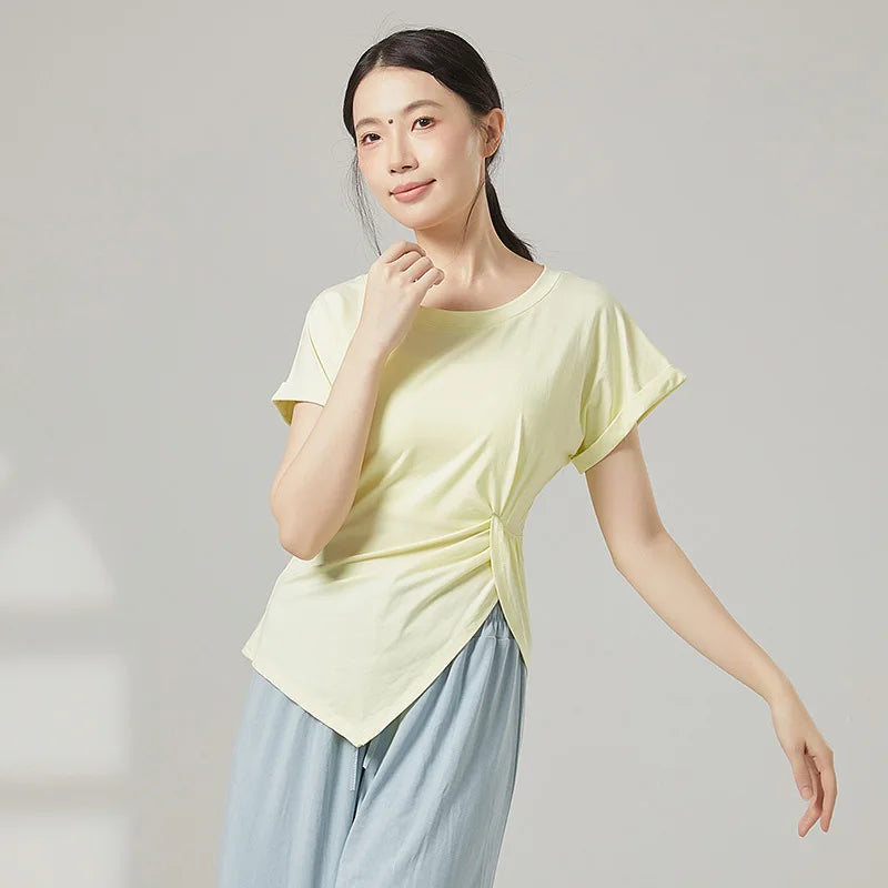 Cotton Yoga Top For Women Short Sleeve Breathable Soft Gym Fitness Top Classical Dance t-Shirt Modern Dance Running Active Wear