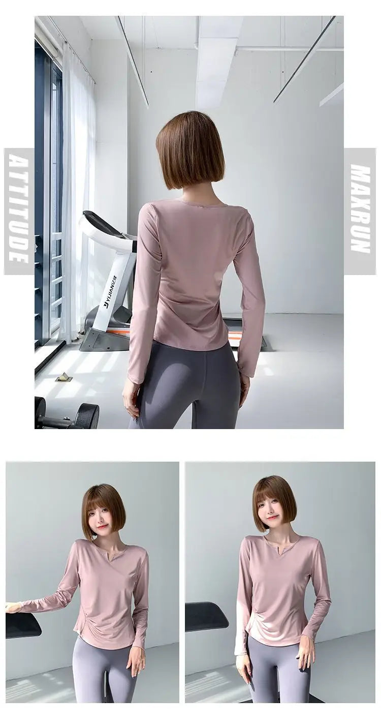 Sports Tops for Women in Spring and Autumn Slim V-neck High-elastic Yoga Tops for High-end Fitness Long Sleeves