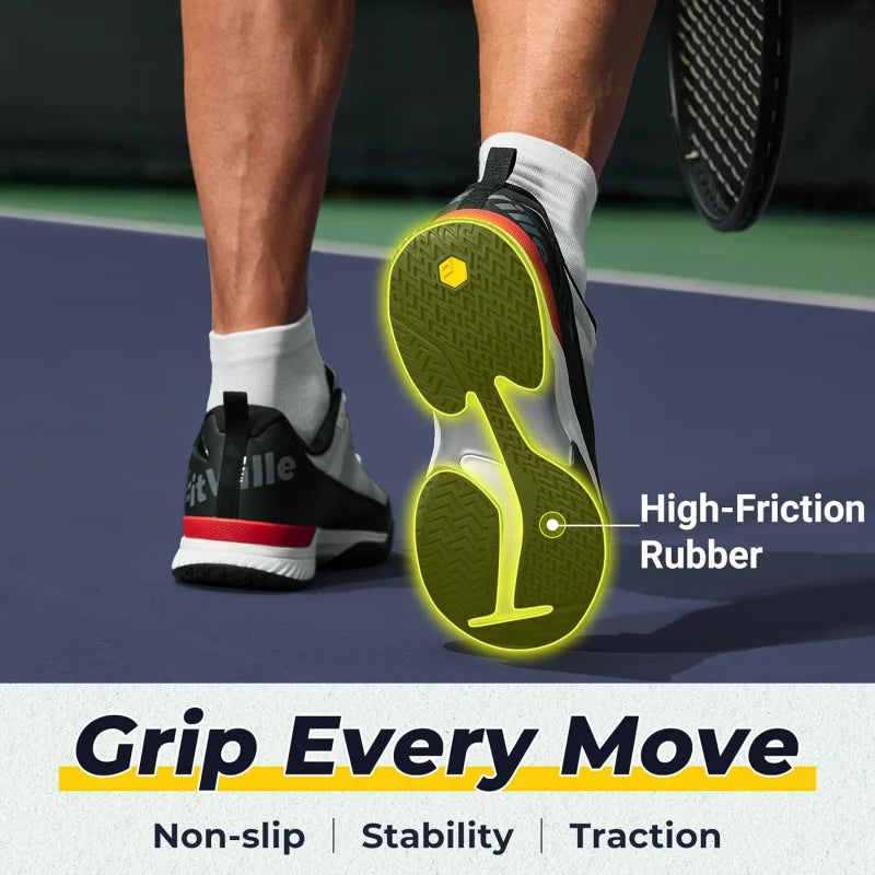 FitVille Wide Tennis Shoes For Men Pickleball Shoes Lightweight Breathable All Court Athletic With Arch Support & Wide Toe Box