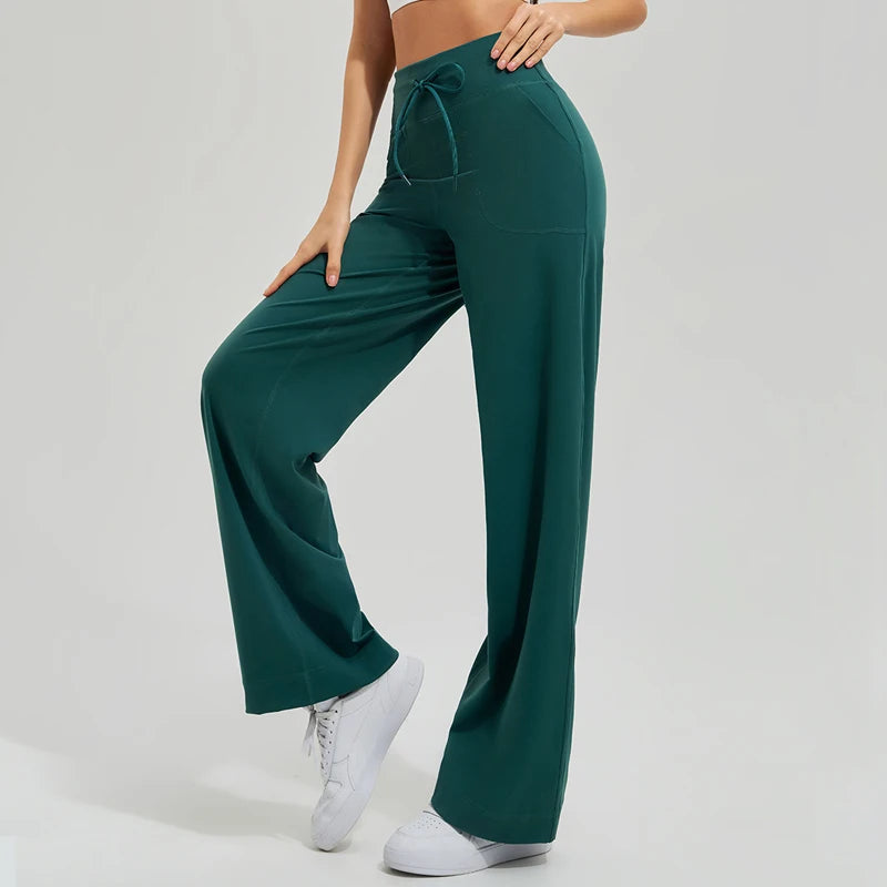 Women High Waist Yoga Pants Solid Color Loose Wide Leg Flared Trousers Breathable Quick Dry Gym Pants Female Workout Clothes