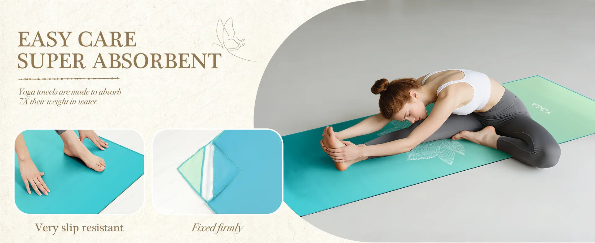 Yoga Mat Towel with Foot Loops, Non-Slip & Odor Barrier, Large Size Quick Dry Cover for Yoga Mat
