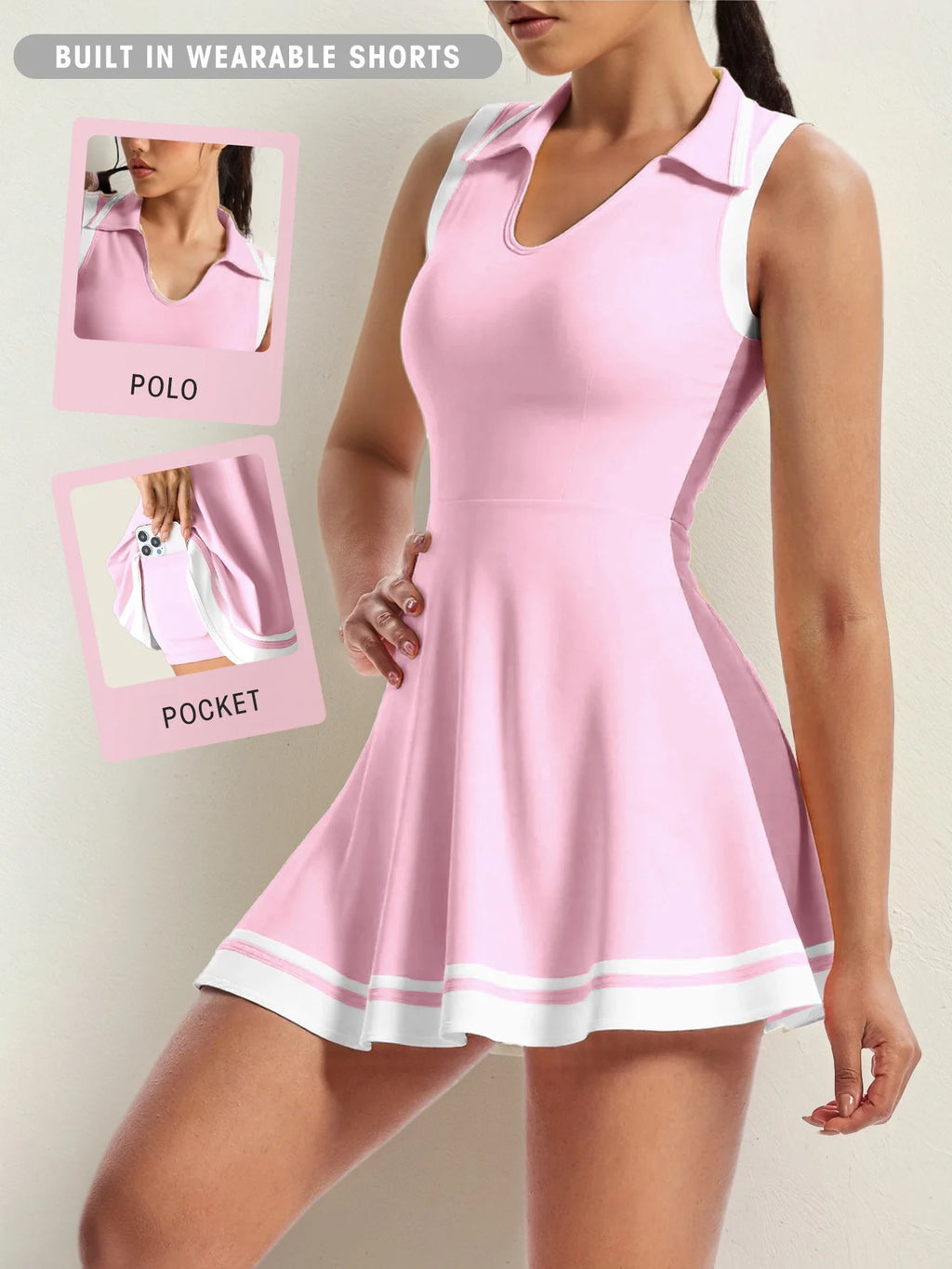 Tennis Dress with Shorts Pocket Woman Polo Collar Workout Active Golf Pickleball Clothes Breathable Casual Badminton Street
