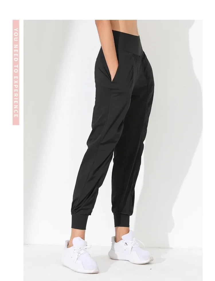 Yoga Pants Loose Slim Quick-Dry Yoga Pants Pleated Hem Bound Running Fitness Capris Pockets Jogging Pants Woman