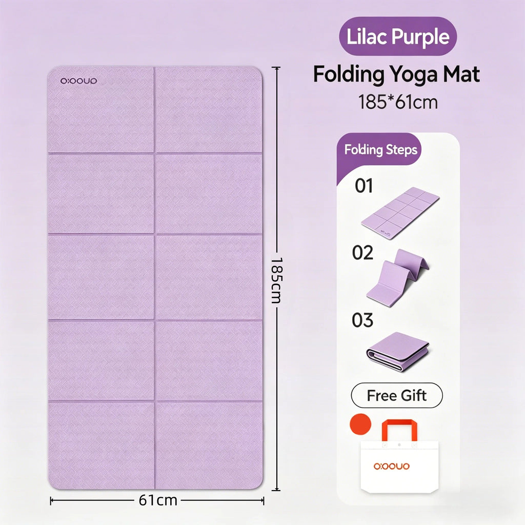 Foldable Tpe Yoga Mat 185× 61cm , Double-Sided Non-Slip, Eco-Friendly and Odor-Free, Portable Fitness Mat, Suitable for Yoga, Pilates, and Floor Training, Lightweight and Easy to Carry, Comes with a Storage Bag
