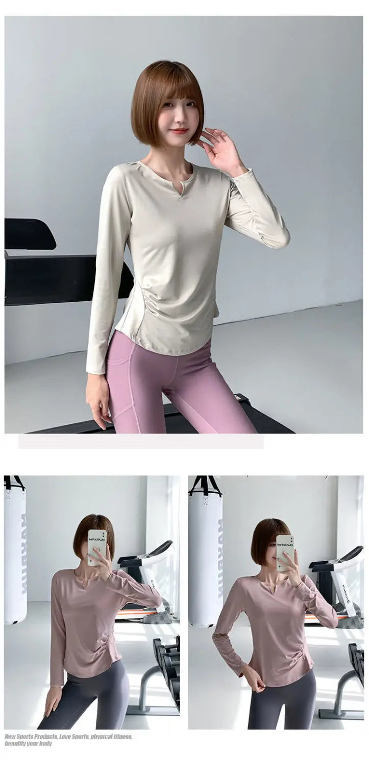 Sports Tops for Women in Spring and Autumn Slim V-neck High-elastic Yoga Tops for High-end Fitness Long Sleeves