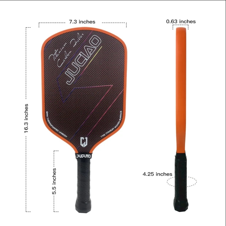 Carbon Fiber Orange Titanium Woven Surface Foam Build Edging Unibody Thermoformed Pickleball Paddle