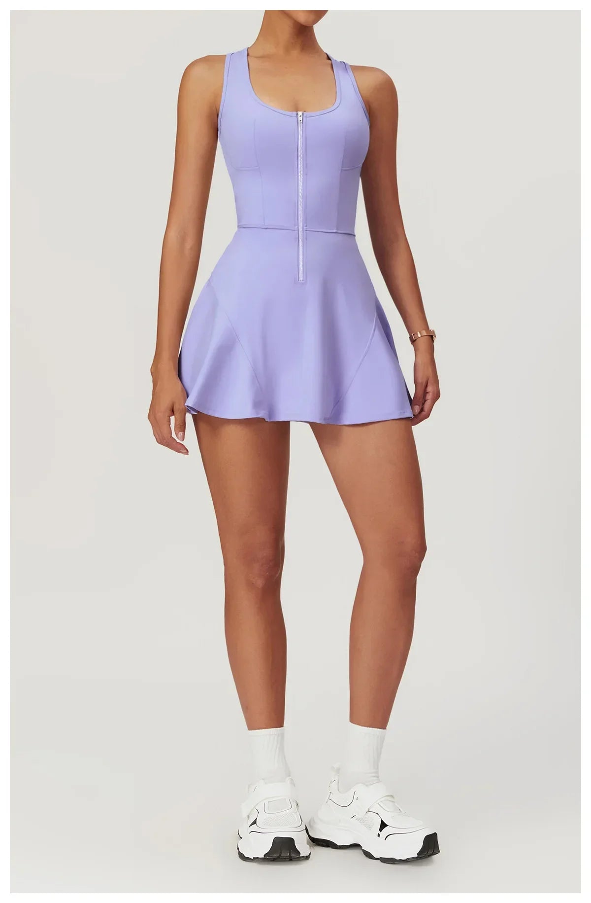 Women Tennis Dress with Short Zipper Anti emptied Stretchy Sports Skirt Wear for Fitness Gym Yoga Golf Badminton Clothing Set
