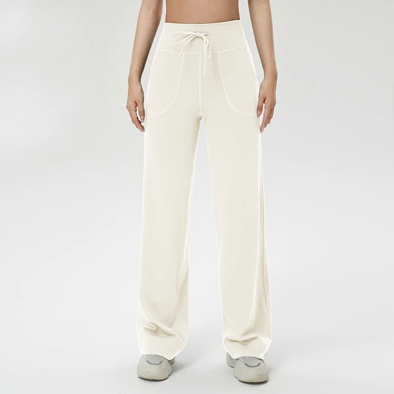 Women High Waist Yoga Pants Solid Color Loose Wide Leg Flared Trousers Breathable Quick Dry Gym Pants Female Workout Clothes