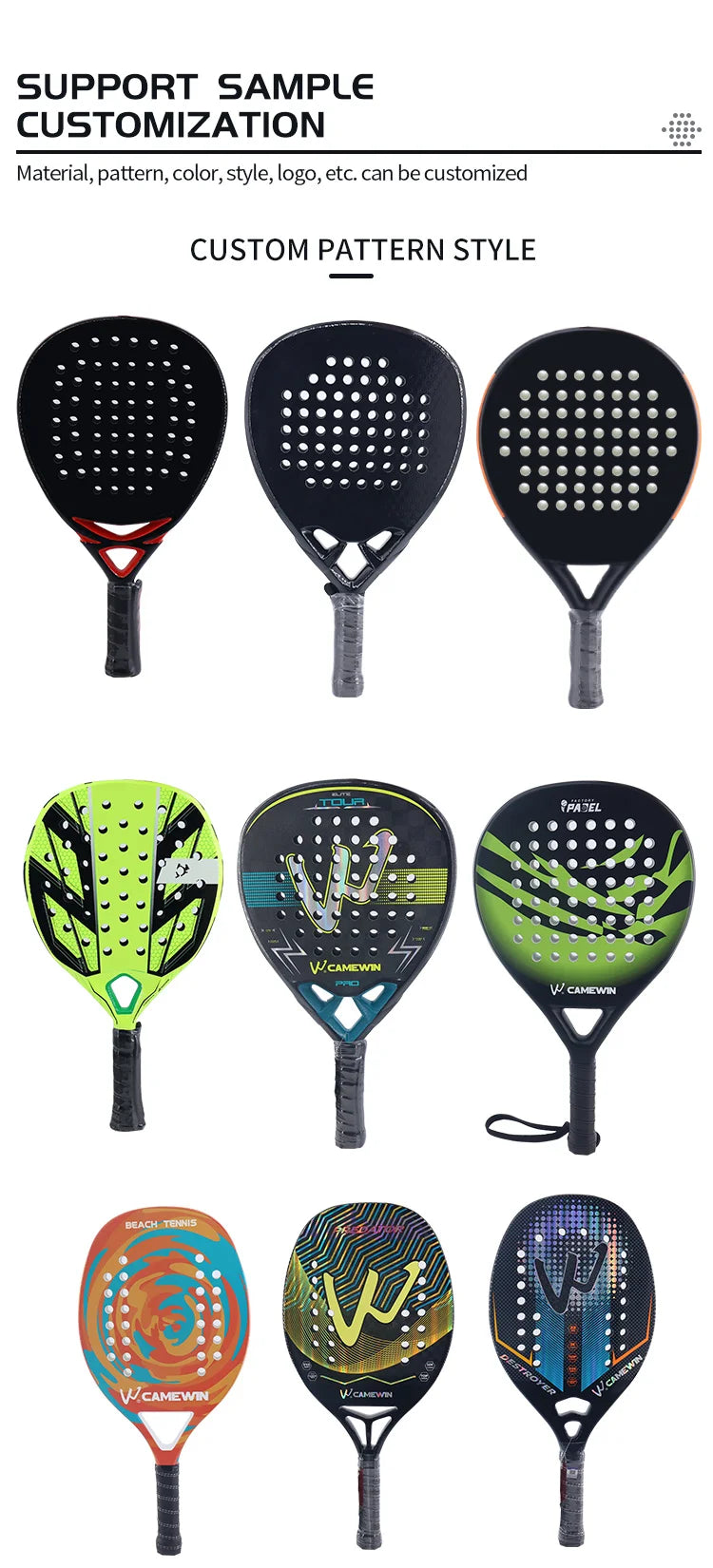 Customized Carbon Fiber Padel Racket 3K 12K 18K Beautiful Design Beach Tennis Paddle For Sports Use
