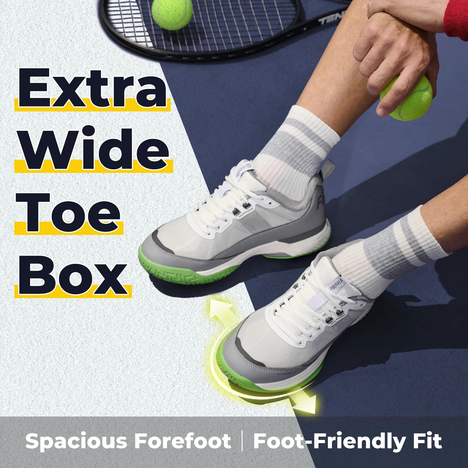 FitVille Wide Tennis Shoes For Men Pickleball Shoes Lightweight Breathable All Court Athletic With Arch Support & Wide Toe Box