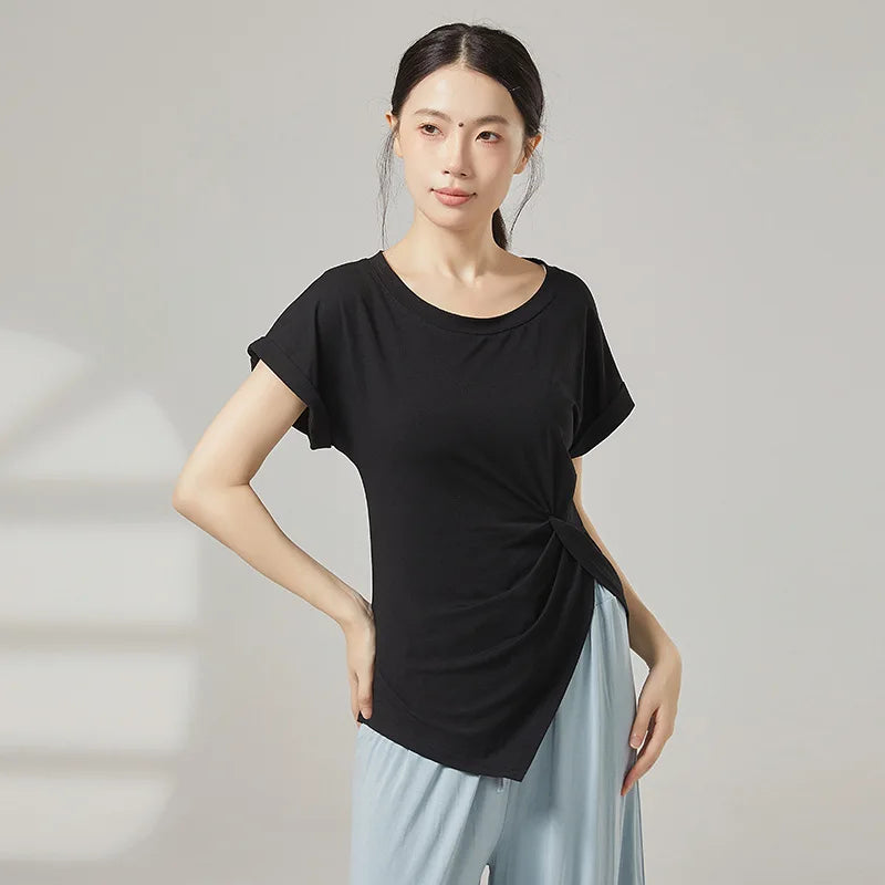 Cotton Yoga Top For Women Short Sleeve Breathable Soft Gym Fitness Top Classical Dance t-Shirt Modern Dance Running Active Wear