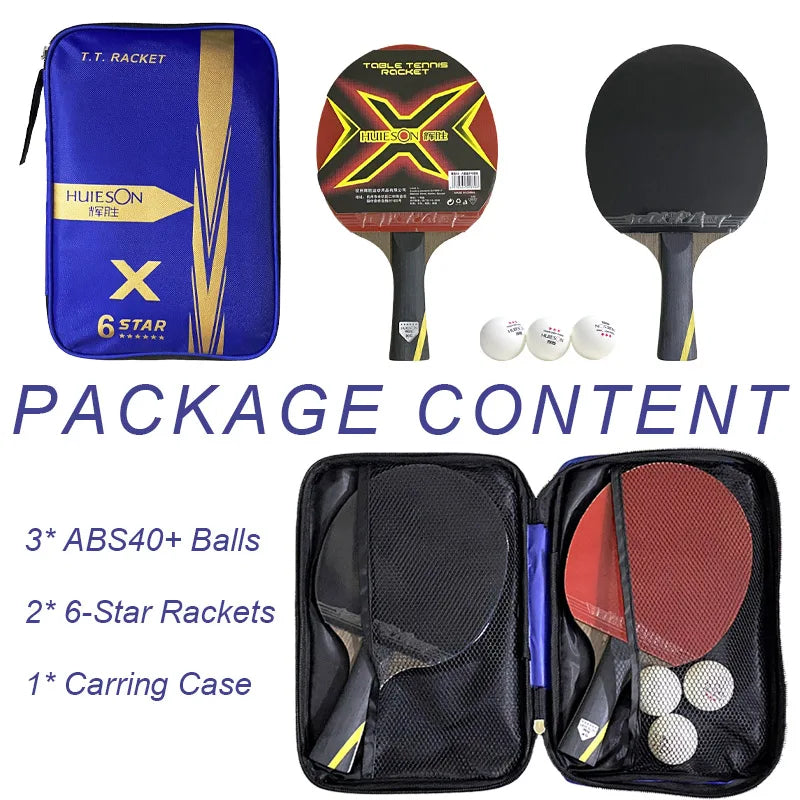 HUIESON 6-Star Table Tennis Racket Set - Complete 2-Player Starter Package with Balls
