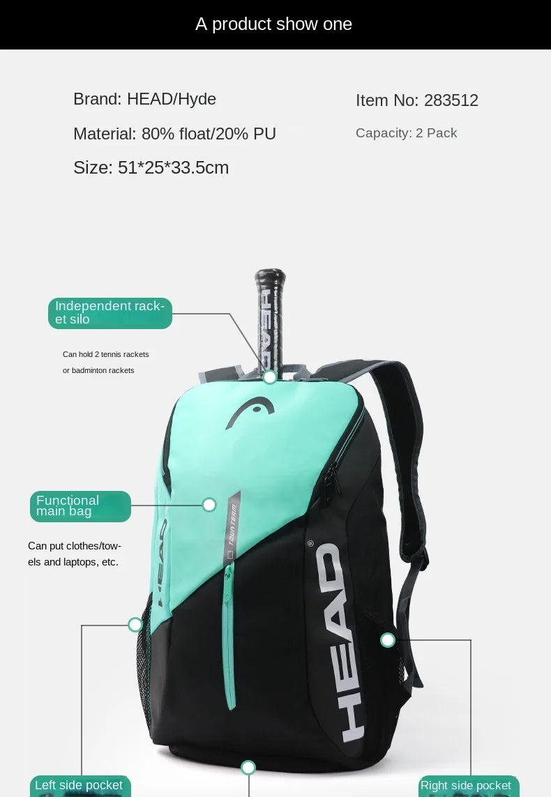HEAD Tour Team Series 25L Tennis Racket Bags for Men Women Original Comfortable Backpack With Shoe Storage 2 Rackets