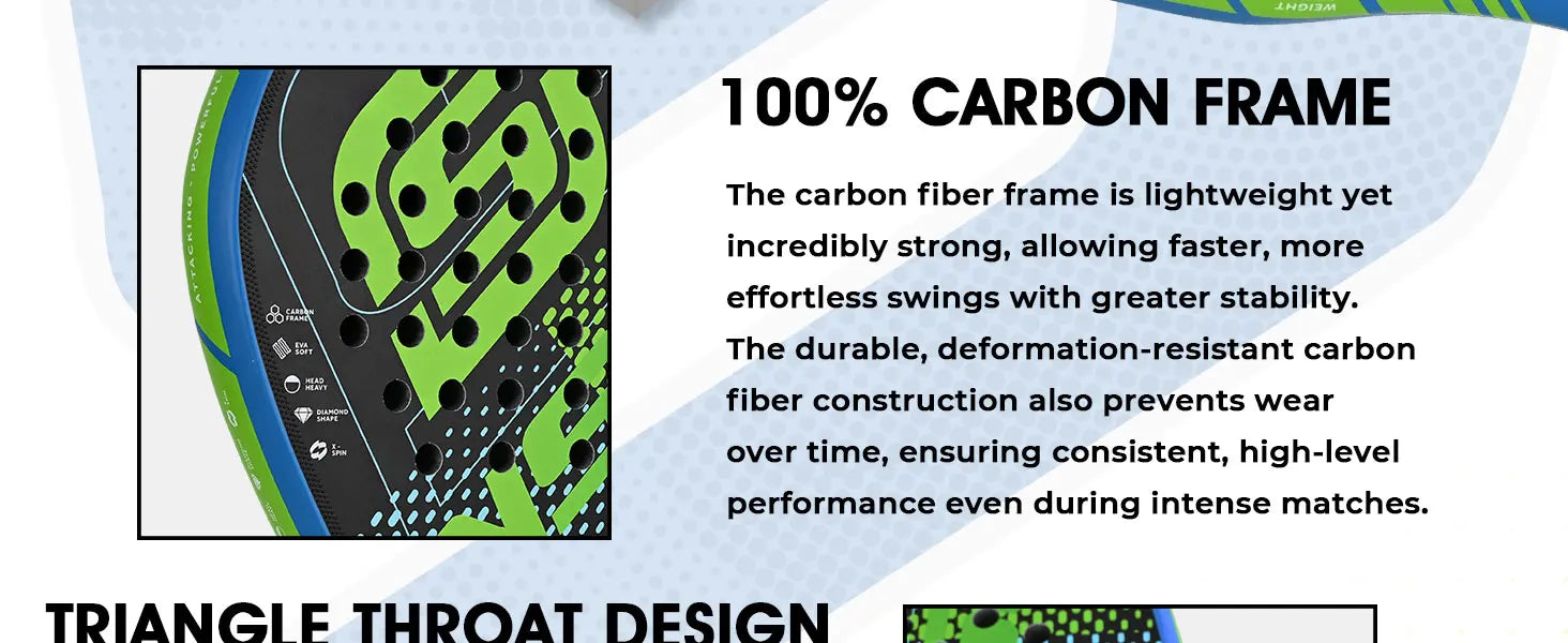Padel Racket Carbon Fiber Diamond Shape EVA Core Power Control Padel Tennis Racquet for Advanced Players