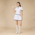 New 2pcs Tennis Clothing Set Women Knitted Polo Shirt Breathable Short Sleeve Golf Top Pleated Fitness Tennis Skort Sports Skirt