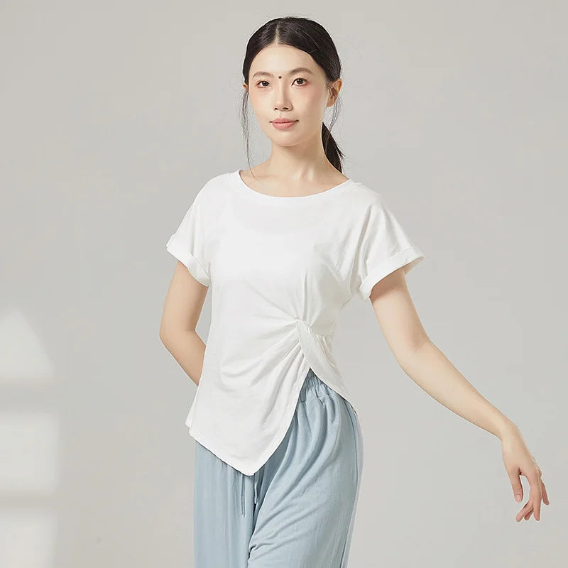 Cotton Yoga Top For Women Short Sleeve Breathable Soft Gym Fitness Top Classical Dance t-Shirt Modern Dance Running Active Wear